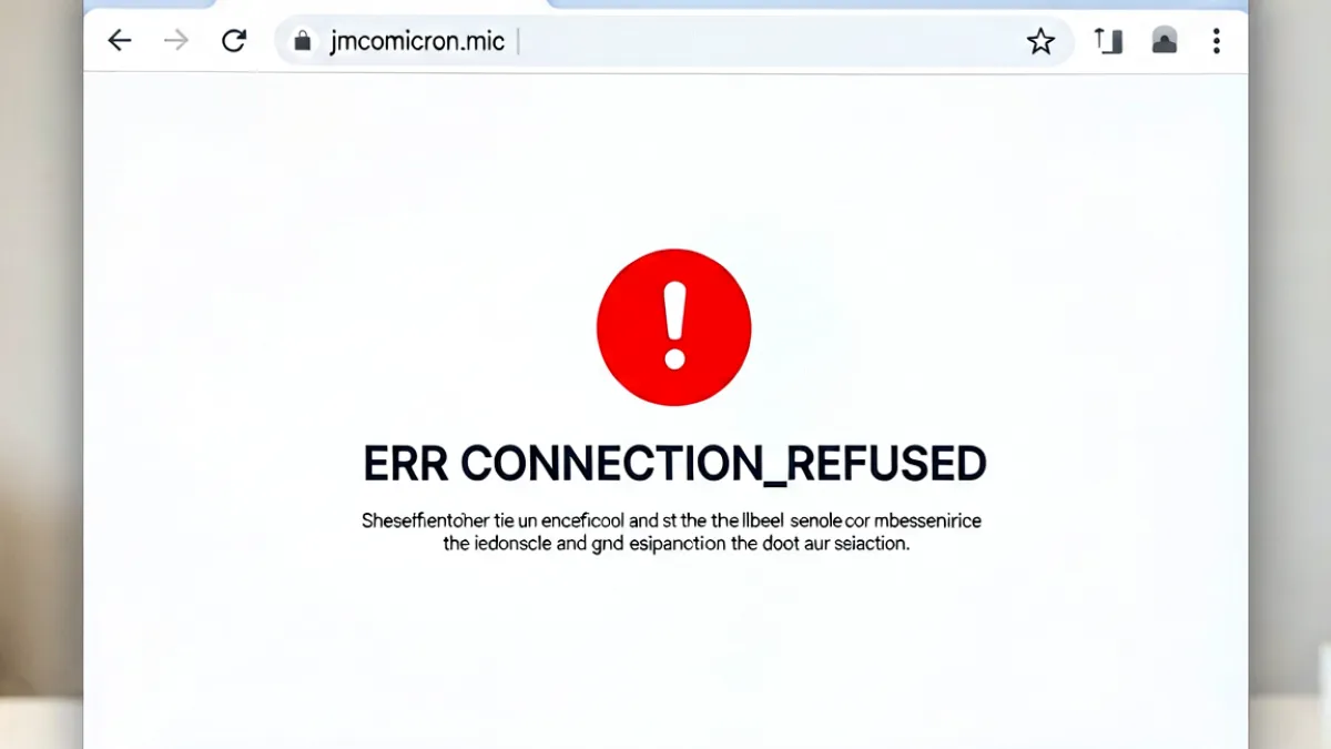 浏览器地址栏输入jmcomicron.mic后显示ERR_CONNECTION_REFUSED错误页面的特写截图